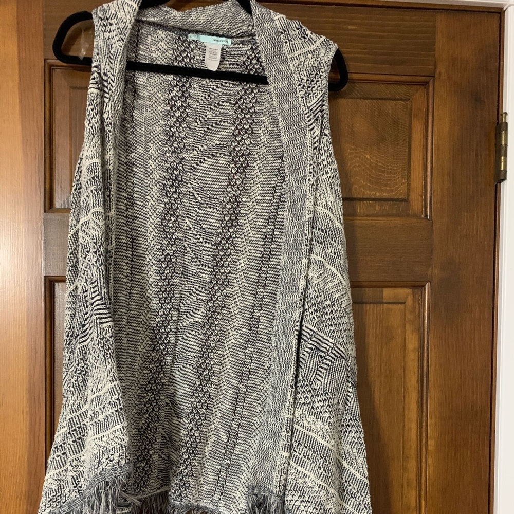 Navy and ivory vest with fringe